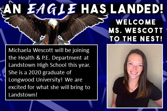 LandstownEagles's tweet photo. Welcome Ms. Wescott to The Nest! 💙🖤🦅 #LoveFromLandstown https://t.co/q1opo76cEr