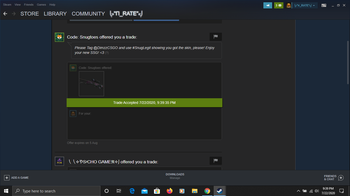 Pi_RATE_'s tweet image. #SnugLegit 100%... got my FN AWP Fever Dream !! 
Feel Free to follow @DimzzCSGO + @IdleHeroesTT 
Both are Legit and Awesome ...... 
Thank You Guys for this !!!