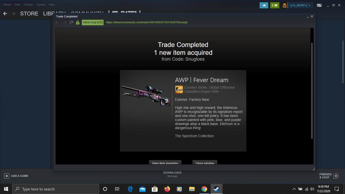 Pi_RATE_'s tweet image. #SnugLegit 100%... got my FN AWP Fever Dream !! 
Feel Free to follow @DimzzCSGO + @IdleHeroesTT 
Both are Legit and Awesome ...... 
Thank You Guys for this !!!