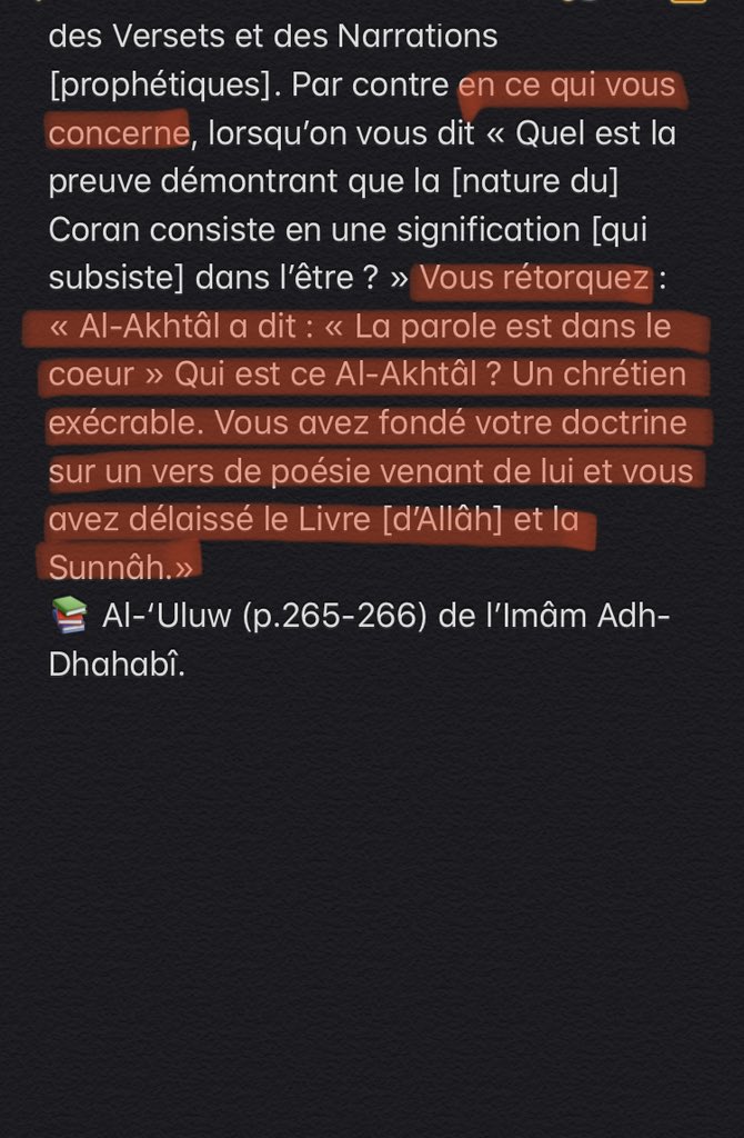 L’Imâm le Shāfi’ite Abû Al-Bayân Nabâ Bin Muhammad Bin Mahfûdh Al-Qurâshî Ad-Dimâshqî (رحمه الله) m.551H réfute les Ash’arites:« Vous avez fondé votre doctrine sur un vers de poésie venant de lui (un chrétien) et vous avez délaissé le Livre [d’Allah] et la Sunnah. »