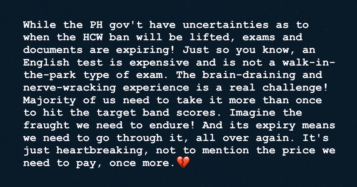 It's just heartbreaking. 💔
Do we really deserve to be in this turmoil? 

#AbolishHCWBan #JunkHCWDeploymentBan 
<a href="/senatorjoelv/">Joel Villanueva</a> <a href="/teddyboylocsin/">Teddy Locsin Jr.</a>