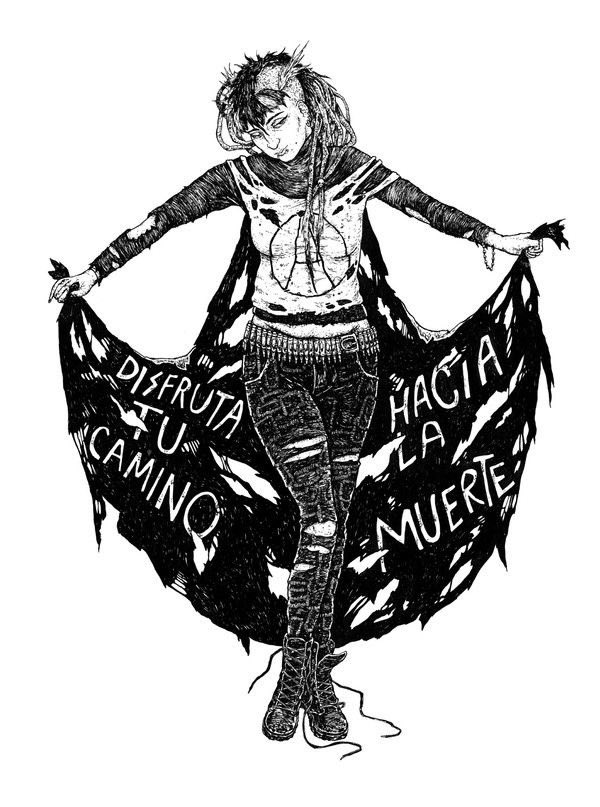 PunkMexico's tweet photo. Disfruta tu camino hacia la muerte... ☠️

*Encontrado en la red, si alguien sabe quién hizo la ilustración etiqueten para poner crédito*

#punk #punkrock #punkmexico #punksnotdead #mexico #anarquia #anarchy #punkenespañol #elpunknohamuerto https://t.co/5DvXtzFkK9