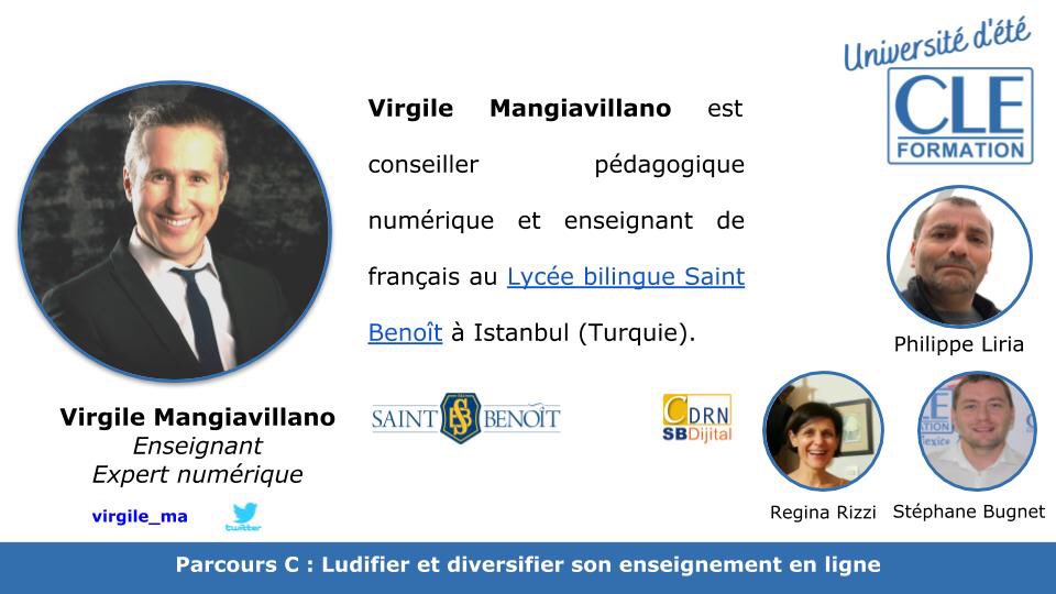 virgile_ma's tweet photo. 🙏 @CLEinter #cleformation #ludifier et #diversifier son #enseignement en ligne @ph_liria @BugnetStephane #reginarizzi https://t.co/XgKZiye96Q