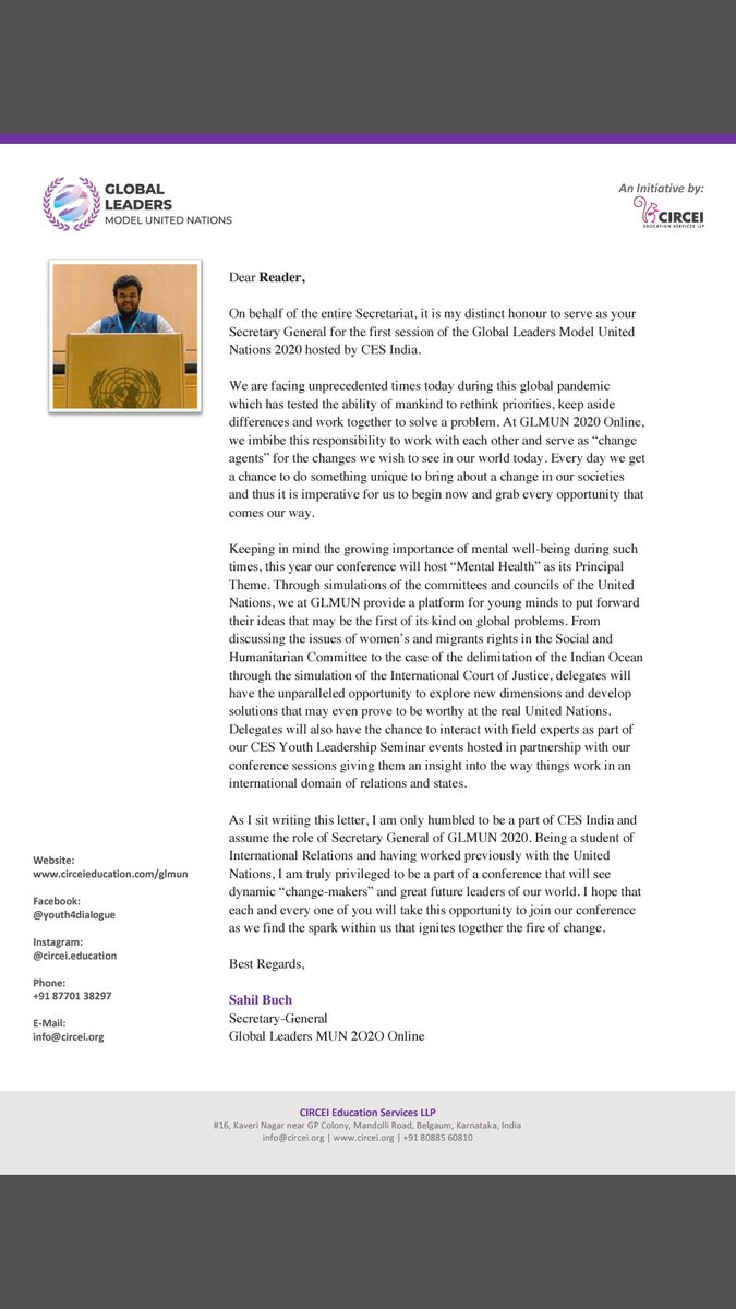 circeieducation's tweet photo. Here's the letter from our Secretary General @sahilbuch
#Genz #GLMUN2020 #GenZsolvers
#MUN #modelunitednations #GlobalLeaders https://t.co/eAb5jN6YhX