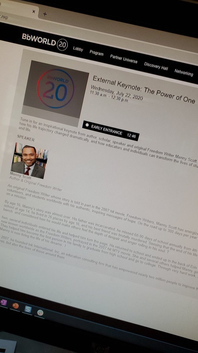 alwaysWCFields's tweet image. I cannot express how excited I am to hear Manny Scott speak!!! Amazing story to tell. #bbworld20 #LetsAdvanceLearning