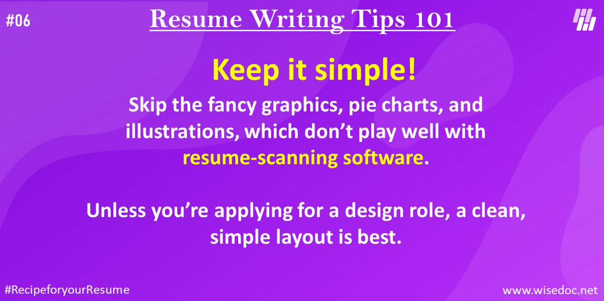 Wisedoc18's tweet photo. Though visual representation is a great way to show clear change or progress, they might also direct the focus away from your profile. so, let the job you are applying to decide it for you to use a traditional resume or an infographics one 😁
 #resumeexamples #wisedoc #resumetips https://t.co/tPbaZQYmZs
