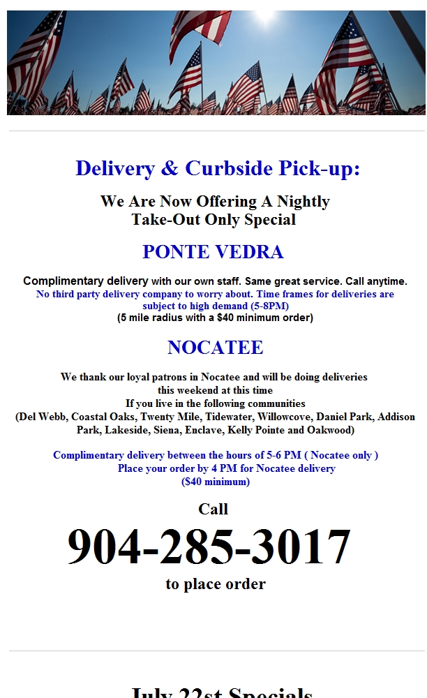 July 22th Menu - Complimentary Delivery bit.ly/3hrQS3u