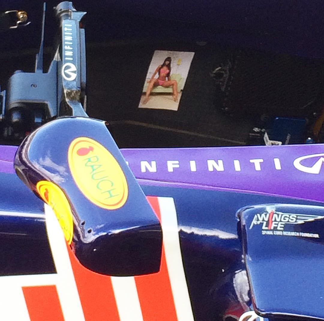 And I saved my personal favorite for last: back in his Red Bull days, Daniil Kvyat kept a photo of model/actress Bria Myles on his cockpit. Whatever gives you an adrenaline rush before heading out to the track, I guess... 
