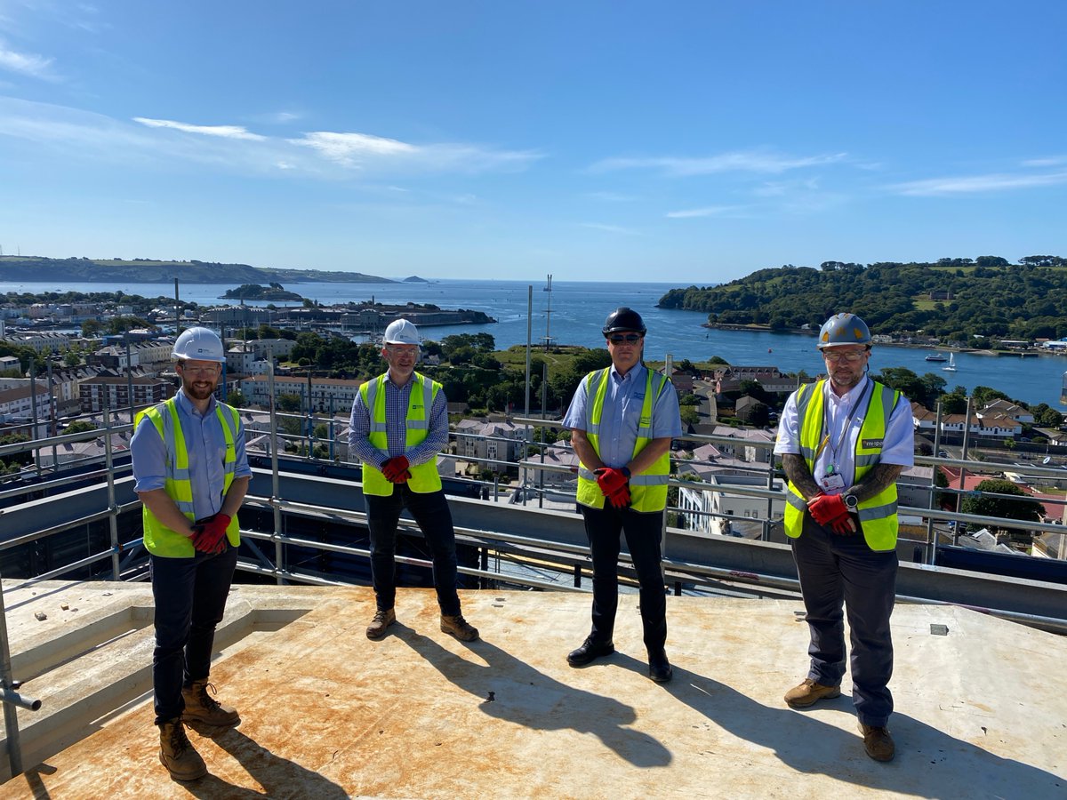 Mike and Josh were bathed in gorgeous sunshine in beautiful #Plymouth today for their #sitevisit to one of the Devonport Towers with Caleb from <a href="/PlymCommHomes/">Plymouth Community Homes</a> and Lee from Mi-Space @MidasGroupUk 
What a view! 
#Construction #ConstructionIndustry #Collaboration