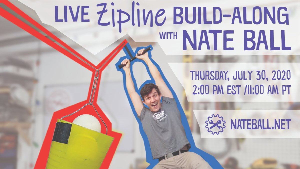 Join Nate Ball, the host of Design Squad and Design Squad Nation, for a virtual engineering event! Build-along with Nate to create your very own zipline at home! Register for the event here: us02web.zoom.us/meeting/regist…