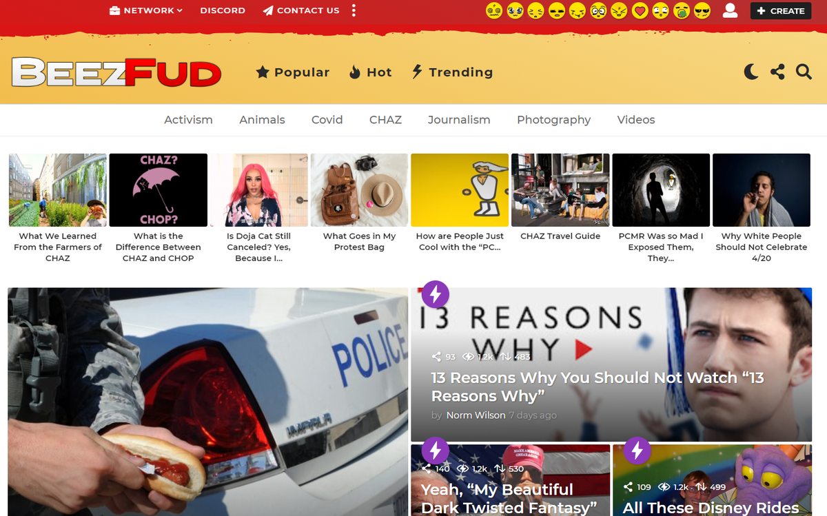 The various accounts here all have links to a staggering number of decently put together, and again, very unfunny satire sites, including "Beezfud", "Inclusive Gamers", and "SisThis" (Hey, it's our old friend Katie!), where the articles are all wordpress default Themes