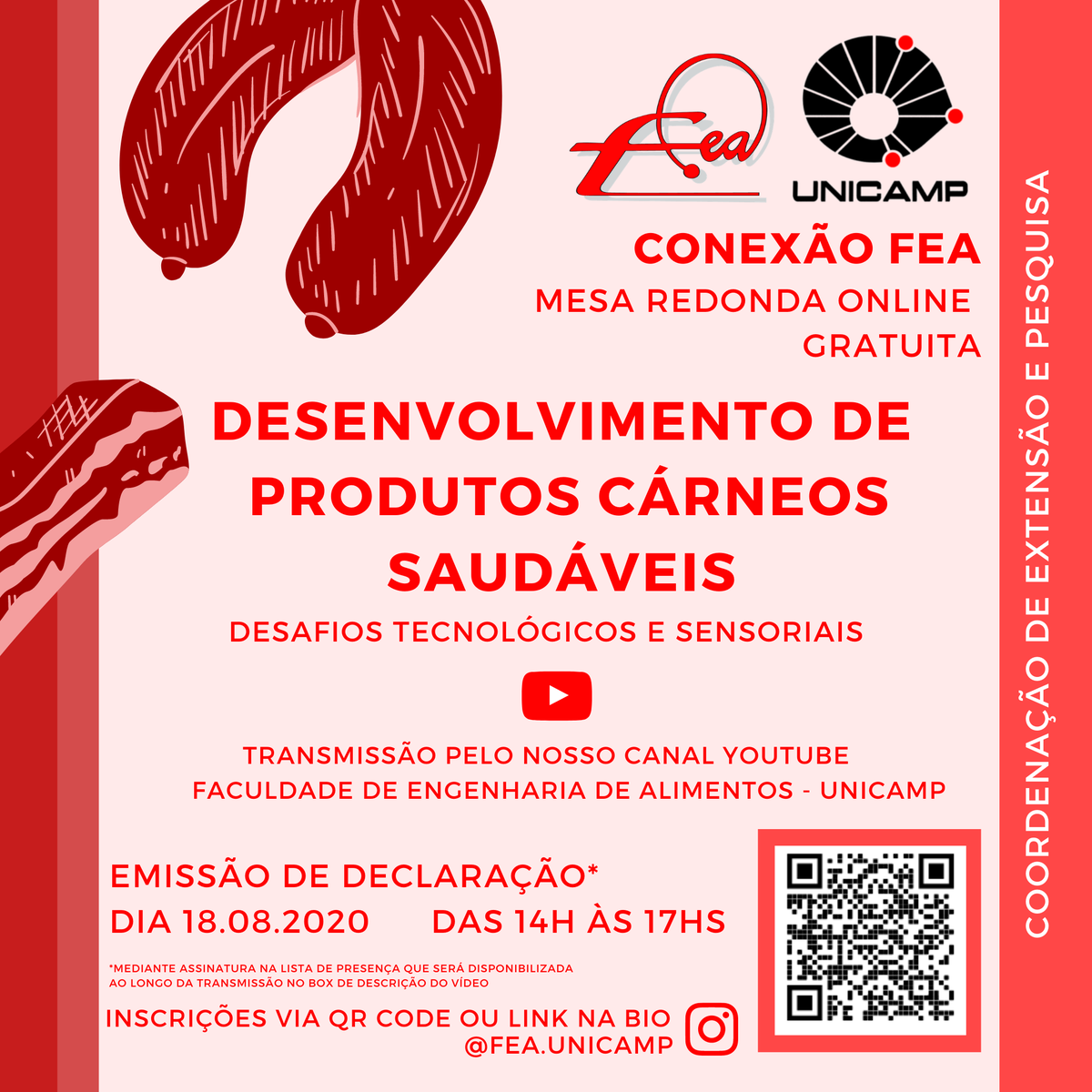 foodunicamp's tweet photo. MESA REDONDA: DESENVOLVIMENTO DE PRODUTOS #CÁRNEOS SAUDÁVEIS 
Inscrições via QR CODE. 
#feaunicamp #feasustentavel #foodfea #carne #produtoscarneos #webinarcarne #unicamp https://t.co/oKJlDCLc1J