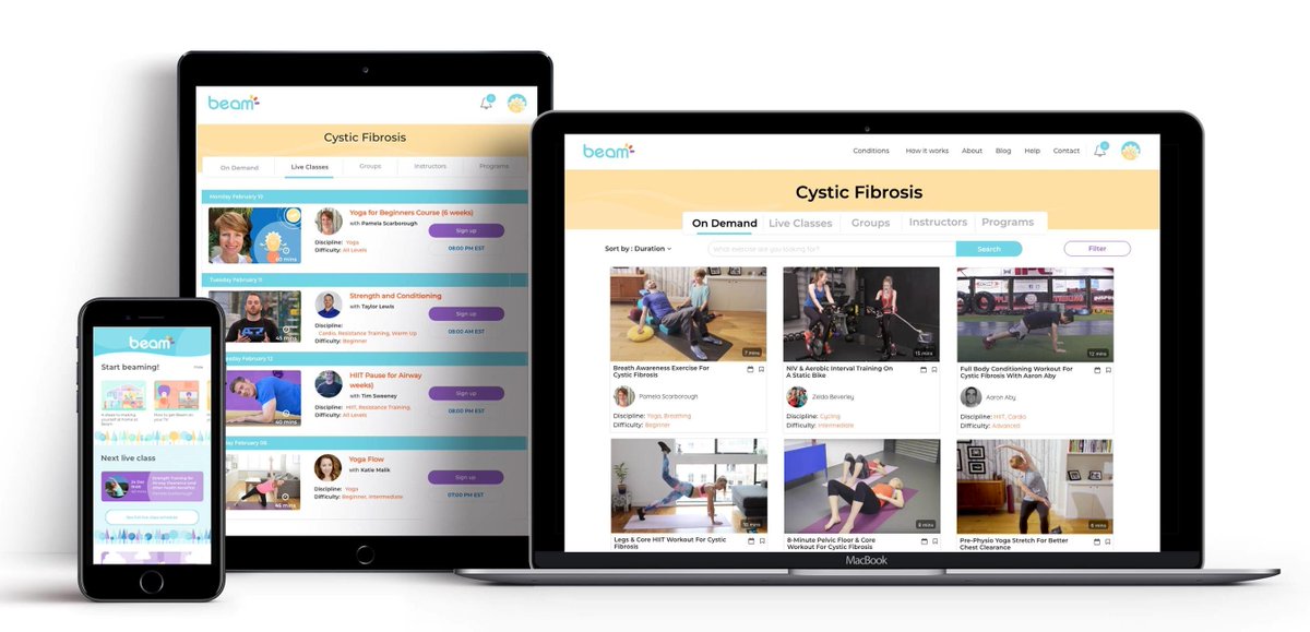 CF_Foundation's tweet photo. Stay active while staying home with @Beam_CF! At Beam, you can join live and on-demand fitness sessions led by people with or working in #cysticfibrosis. Through 9/7, adults with CF can access Beam at no charge and no promo code needed. https://t.co/avyaZ0xFGn https://t.co/kmlfOjmK4b