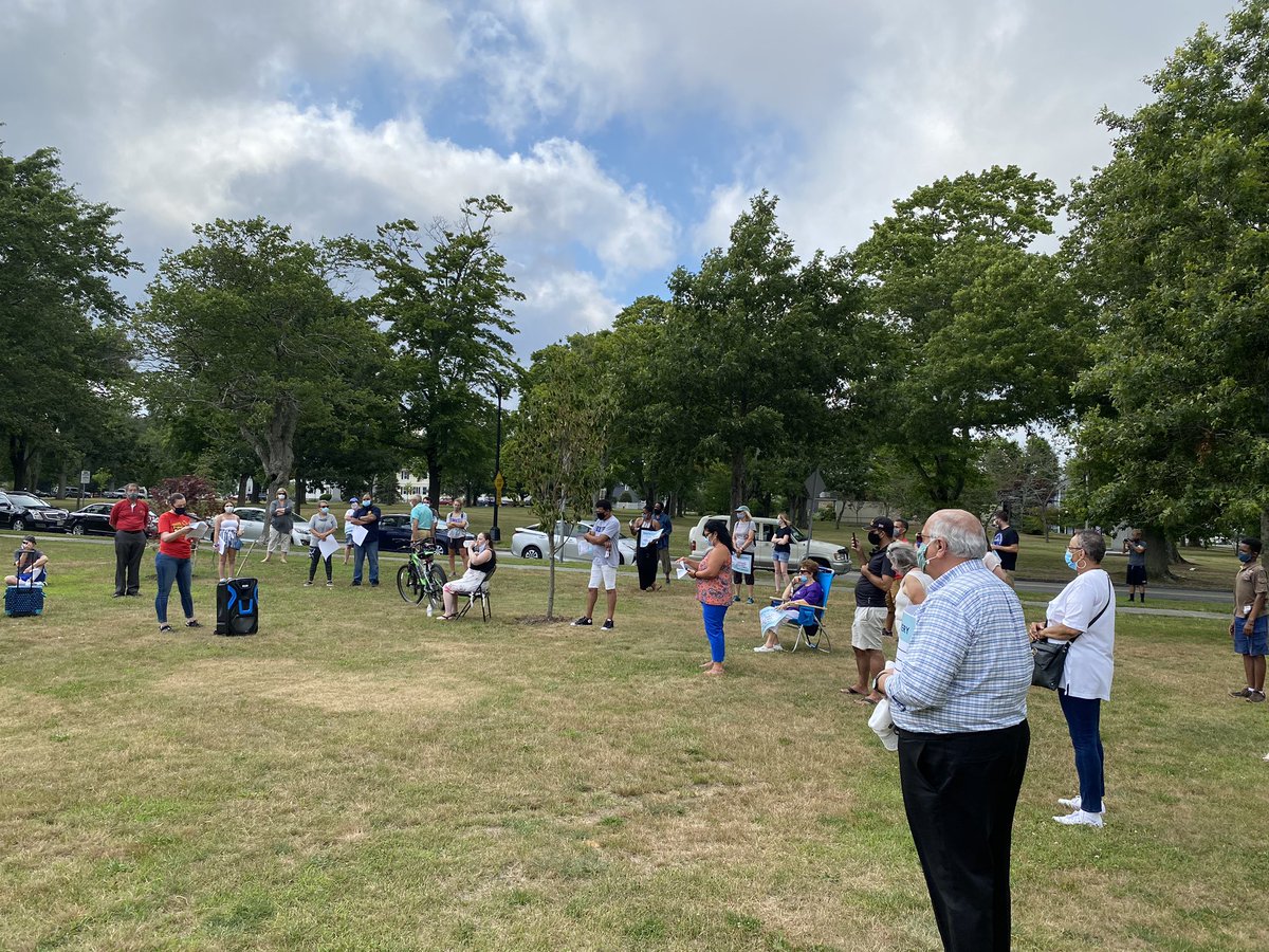 BrianDunn1's tweet photo. Another well-attended and socially distant @RaiseUpMA kick-off, this time in #NewBedford! Austerity is not the solution. We need to #investinMA! #mapoli #solidarity https://t.co/eSdFnQbc2x