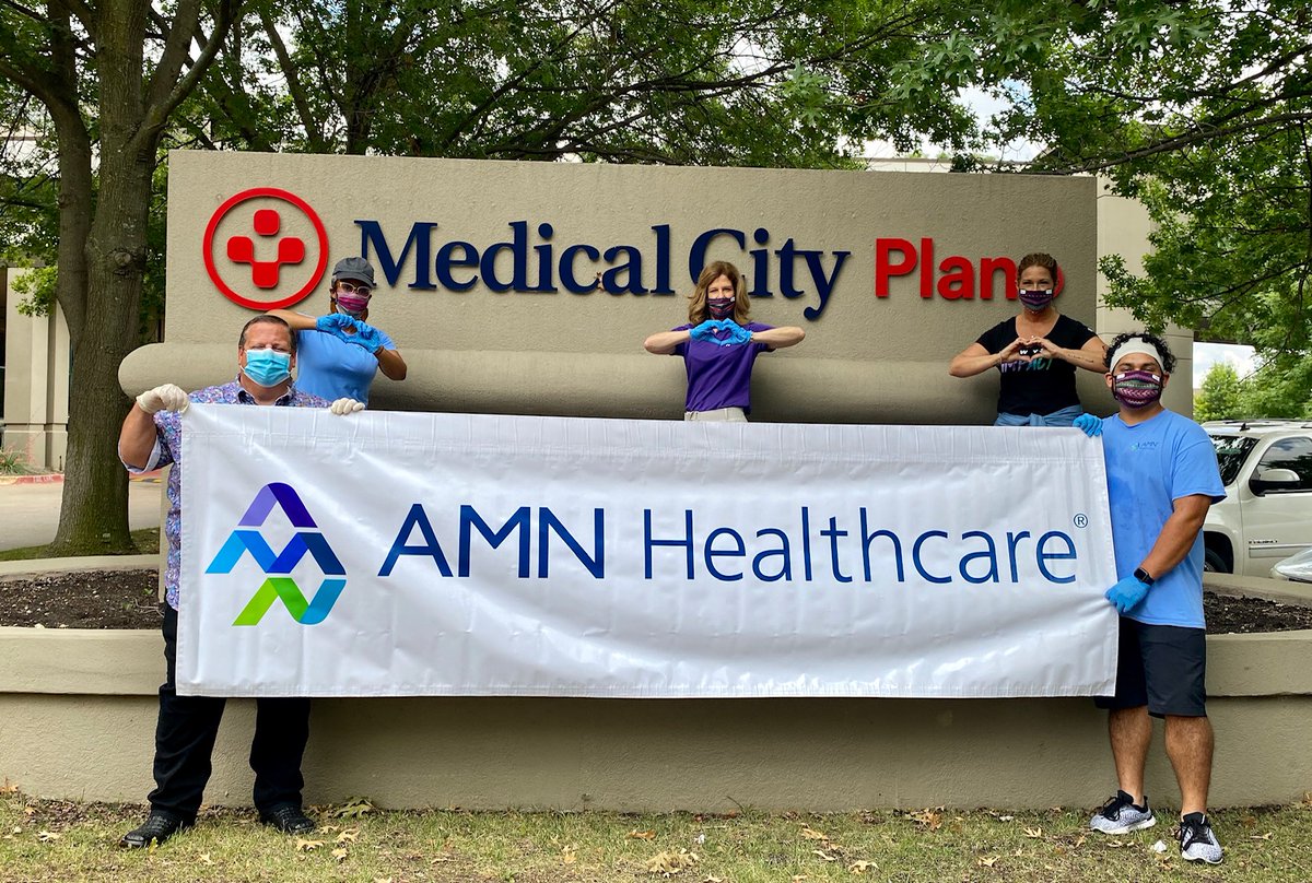AMNHealthcare's tweet photo. The AMN team delivers 100 delicious meals from Haywire to our healthcare heroes at Medical City Plano! Joining our CEO, Susan Salka, are team members, Rodrigo Torres, Valerie Gale, and Kerstyn Joseph. https://t.co/OjaU2TZbBd
