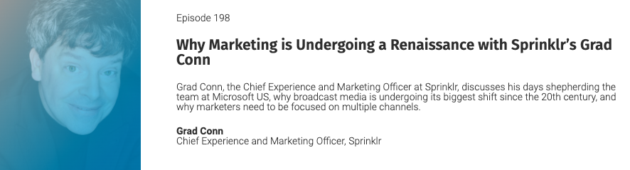 sprinklrsteph's tweet photo. "We need to shift from being a know it all culture to being a learn it all culture" - @Sprinklr's Chief Experience &amp; Marketing Officer @gradconn on the #marketingtrends podcast with @ianfaison, discussing his love for marketing and why the industry is undergoing a renaissance. https://t.co/M3b8vKlMpX