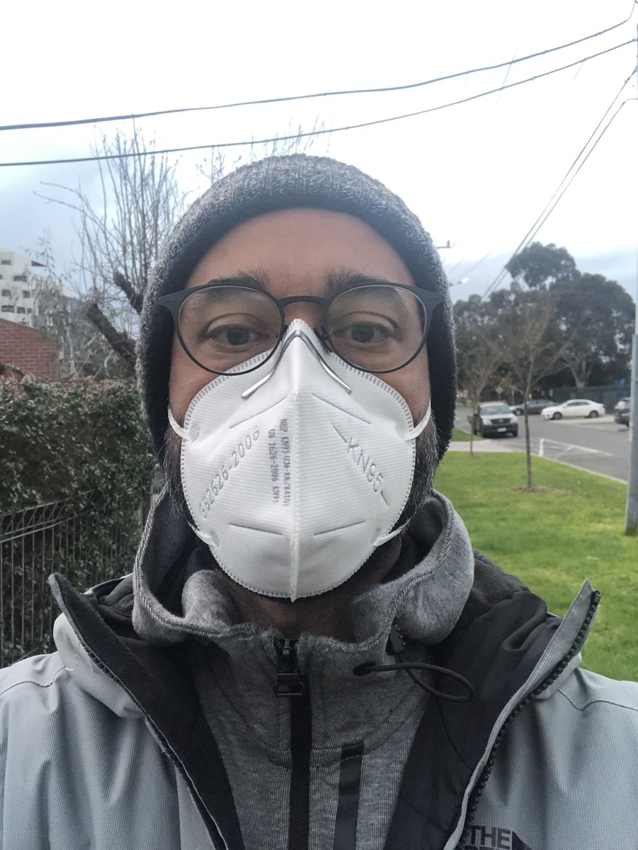 DominicSmithSG's tweet photo. The new norm. Morning walk for coffee and so everyone wearing masks including the construction workers at #Mentone station.  Well done! #LetSaveLives https://t.co/e1AicXaZu6