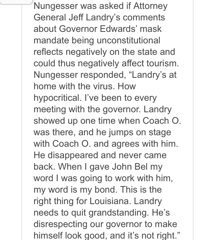 samkarlin's tweet photo. Ville Platte Gazette scoops: @LouisianaLtGov slams @AGJeffLandry for his opposition to the Governor��s mask mandate, saying Landry should “quit grandstanding” #lalege #lagov  https://t.co/mYXVuGpA1f https://t.co/mIDvL4xxas