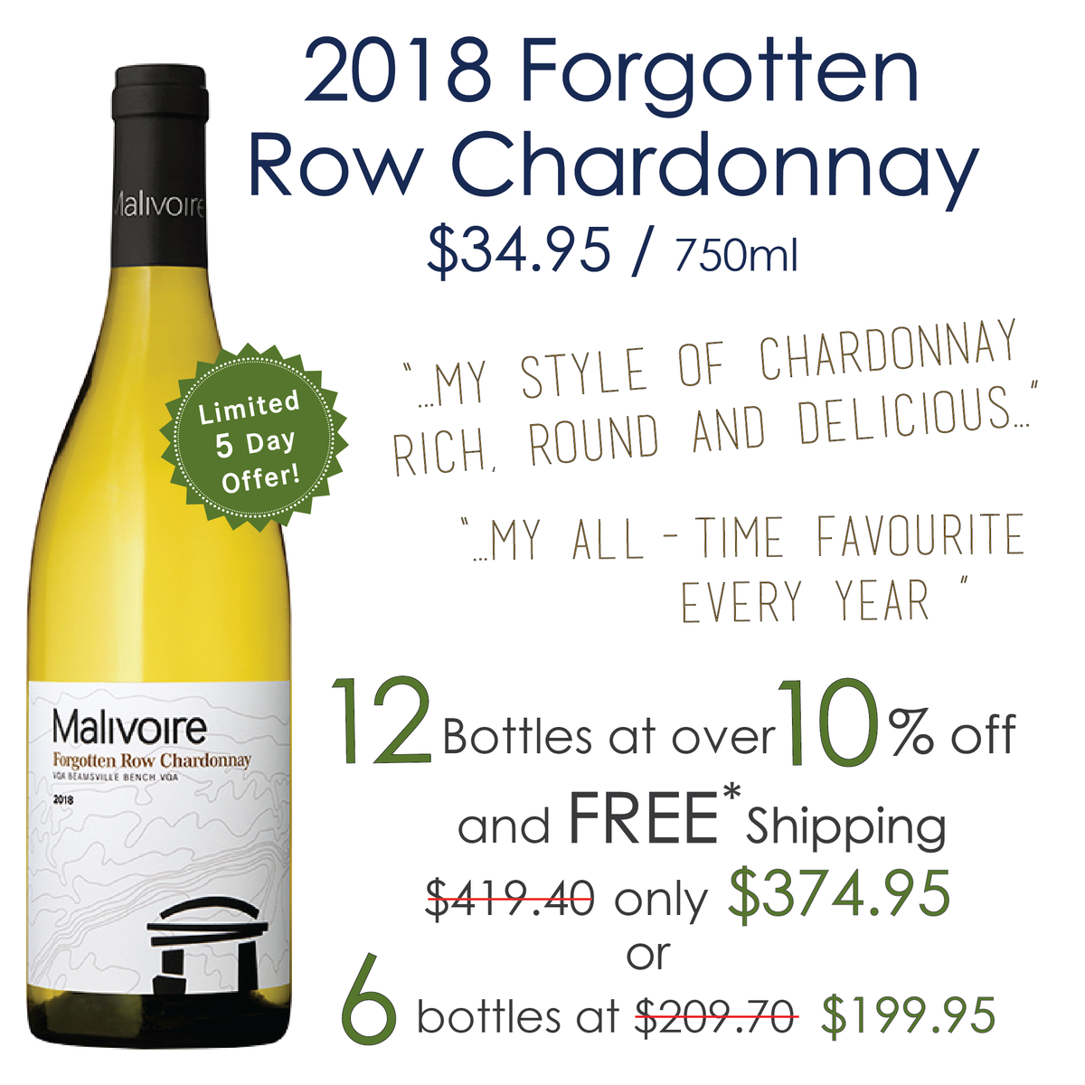 A fan-favourite has returned with a special offer until July 26th.
Crafted from fruit that was reserved to ripen extra-long on the vine the resulting Forgotten Row Chardonnay is full-bodied and brimming with delicious rich, round flavours. SAVE &amp; SAVE MORE ow.ly/Xr8650AFC4J