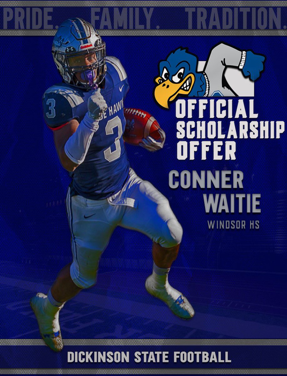 conner_waite's tweet photo. I am super pumped to say I have received my first offer from Dickinson State University!! Thank you @Coach_Boogaard and @BlueHawkFB for the great opportunity!! https://t.co/1Qa38zTiwy