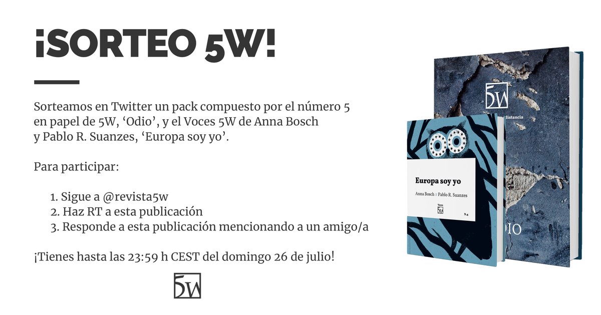 revista5W's tweet photo. 📚 ¡Sorteamos este pack de libro y revista por #SantJordi! Para participar solo tienes que seguir estos pasos:

1) Seguirnos en Twitter.
2) Retuitear este mensaje.
3) Mencionar en este tuit a la persona con la que compartirías tu lectura.

¡Mucha suerte! https://t.co/Pl8MJF89GJ