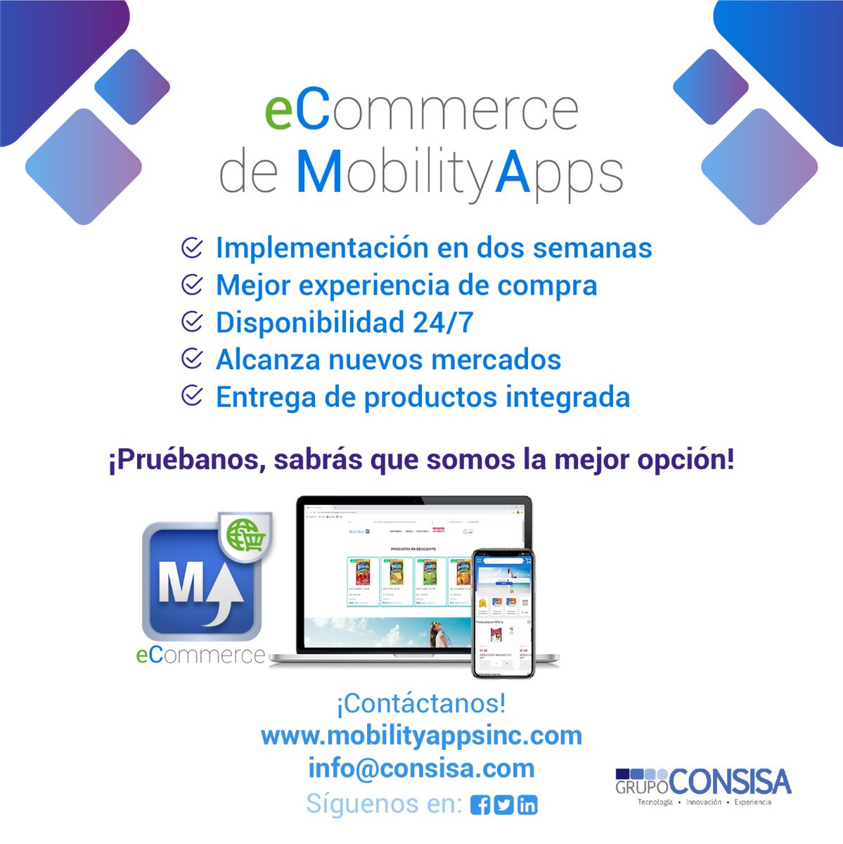 GrupoConsisa's tweet photo. ¿Tu negocio necesita una plataforma de eCommerce?

Nosotros lo implementamos en 2 semanas, nuestro eCommerce se integra de manera sencilla al ERP de tu empresa, lo que te permite tener un control real de tus ventas, inventario, clientes y proveedores.

#ecommerce #MobilityApps https://t.co/Te4uSITARX