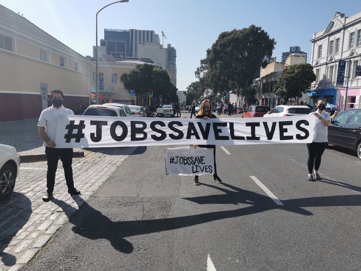 VosJames's tweet photo. Taking part in the Restaurant protest to highlight the negative impact of the lockdown measures. It's time to lift the restrictions because of the thousands of jobs and businesses that are on the line in the hospitality and tourism industries. @CapeTownTourism https://t.co/RVjBU4zKFO