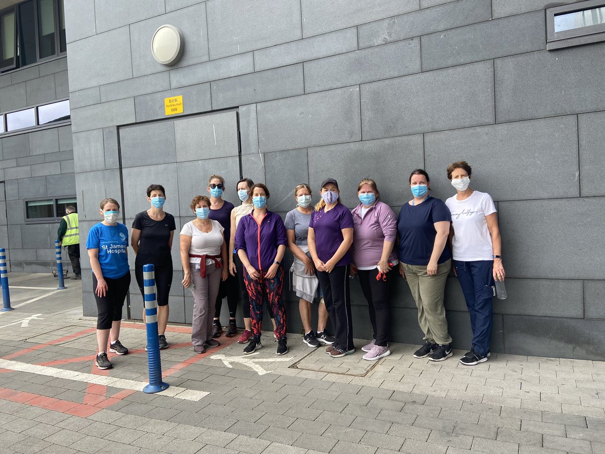 SJHDoN's tweet photo. Members of the SJH Nurse Exec. team after completing the 2020 SJH Foundation Virtual Fun Run as we celebrate the Year of the Nurse @JamesFoundation @stjamesdublin #SJHNursingTeam https://t.co/YBmuf0mCjy