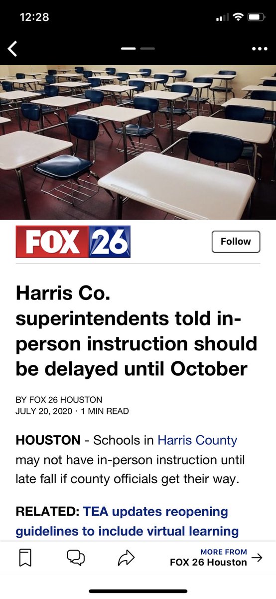 The title of this article is “Harris county superintendents told in-person instruction should be delayed until October 2020” <a href="/ElizabethFagen/">Liz Celania-Fagen</a> why go against the Houston Health Director’s warning?