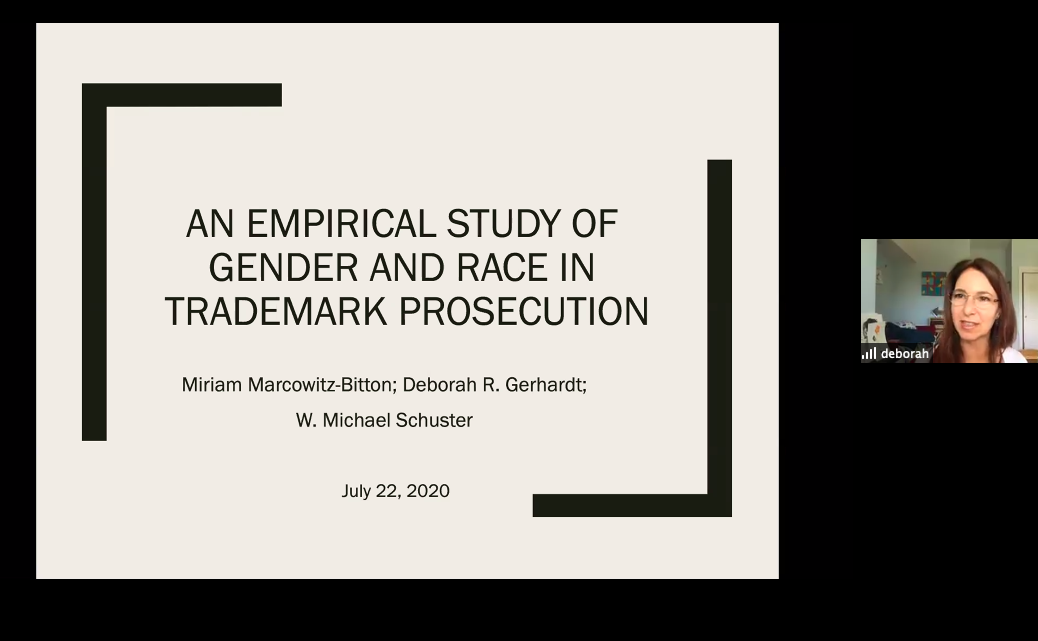 lexlanham's tweet photo. #ipsc2020 is on! i'm really exciting about this empirical project on gender &amp; race in trademark prosecution by @DebRGerhardt, mike schuster, &amp; miriam marcowitz-bitton https://t.co/vZXNdpE1q4
