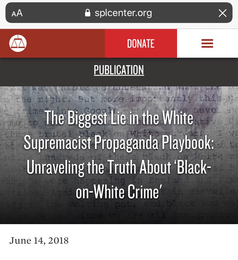 HatersGlobal's tweet photo. Our research (see below) shows that black-on-white crime is just propaganda anyway.

(Not that it doesn’t happen, it’s just used by the right to make arguments. Ergo, propaganda.) https://t.co/T8fvP9d44J