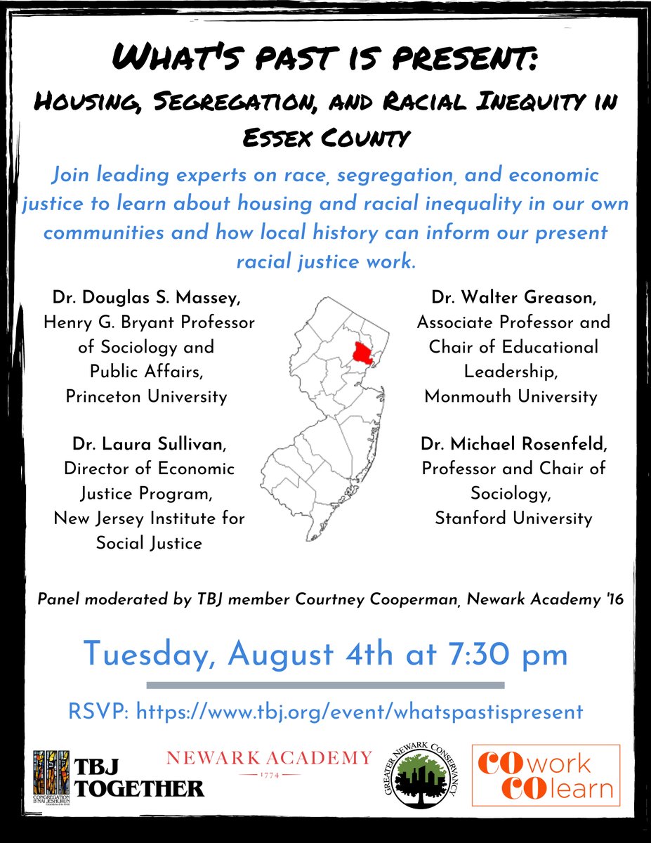 ccoopzz's tweet photo. Excited to host a webinar with @NewarkAcademy @tbj_nj @CityBloom87 and the Co-Co about race, segregation, and housing in Essex County, NJ! We have four experts who will talk about the racial wealth gap and housing policies that produced it. Check it out! https://t.co/WFe7kSx8K8