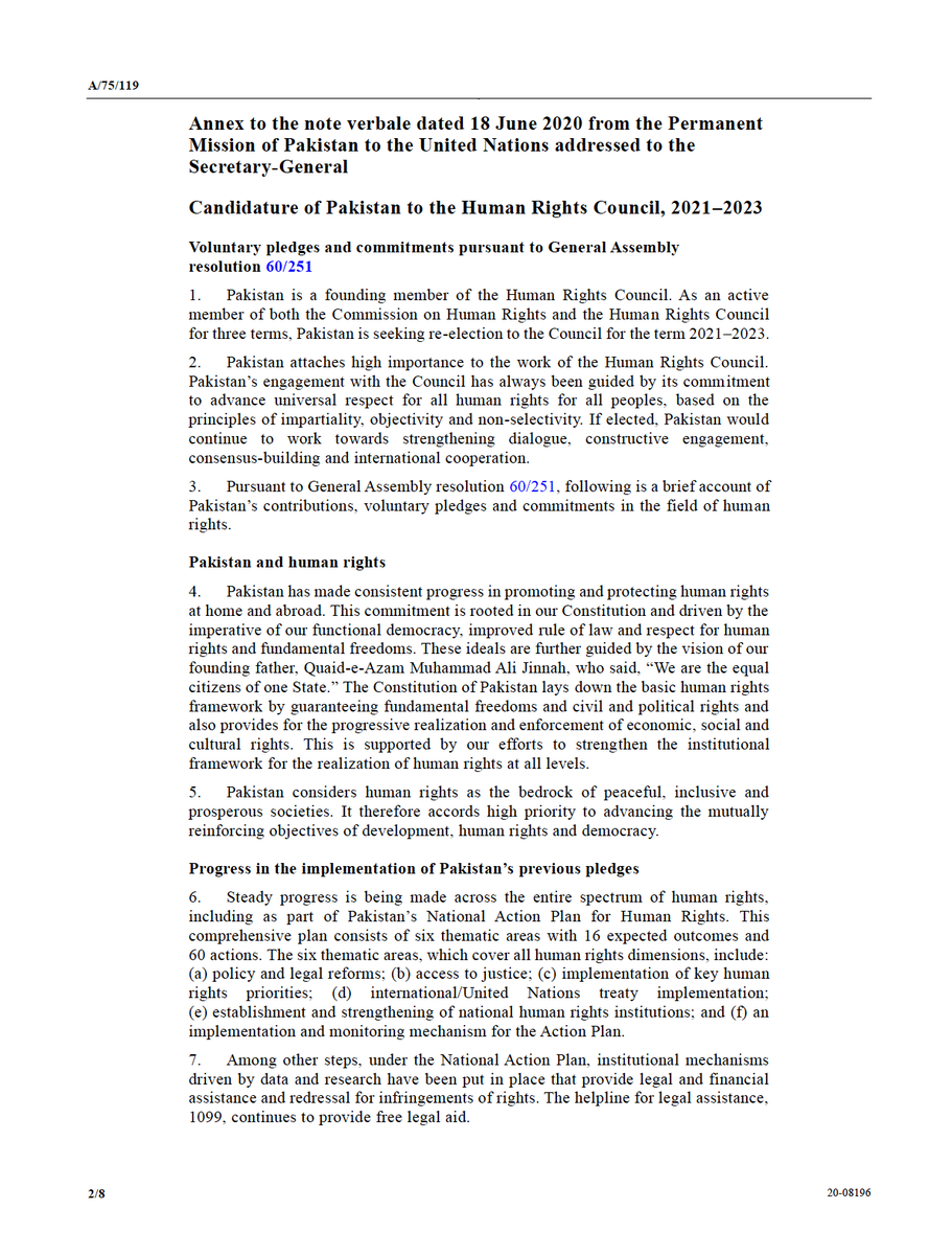 "Pakistan has made consistent progress in promoting and protecting human rights at home and abroad. This commitment is rooted in our Constitution and driven by the imperative of our functional democracy, improved rule of law and respect for human rights and fundamental freedoms."