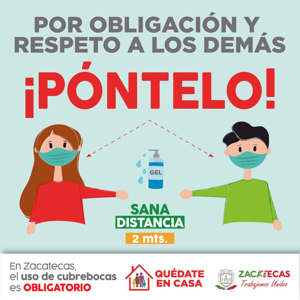 Recuerda que al salir de casa🏠 es obligatorio el uso del cubrebocas. 😷

¡PÓNTELO!🤠