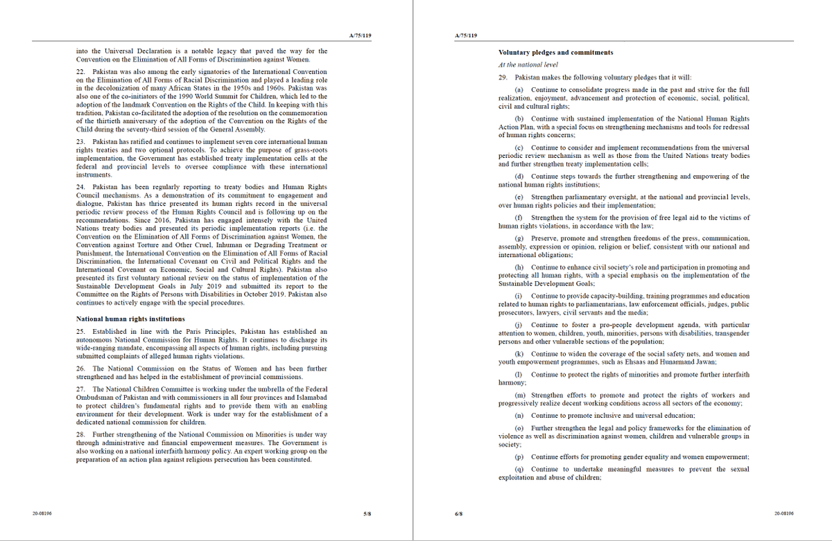 More lies on Pakistan's human rights record from its official campaign pledge to the United Nations, dated 18 June 2020:  https://undocs.org/en/A/75/119&nbsp;