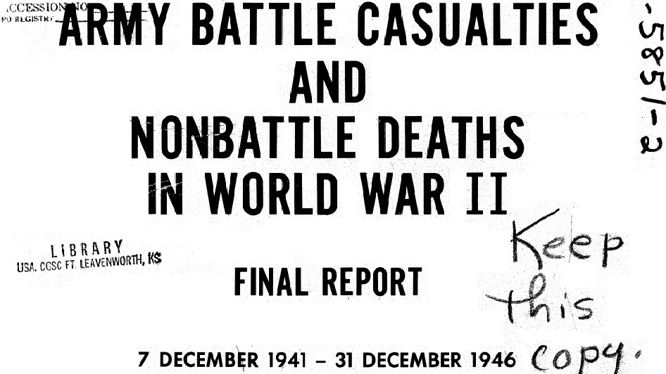 To put this in perspective, the largest loss of American lives during any continuous 5-month period in the past 100 years attributable to an extraordinary or non-recurring event was the loss of US lives in WWII from December 1, 1944 to April 30, 1945.... http://cgsc.cdmhost.com/cdm/compoundobject/collection/p4013coll8/id/130