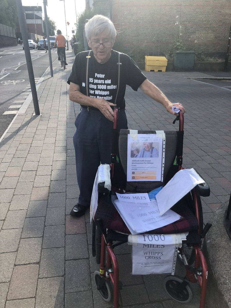 AlanGurney6's tweet photo. Delighted to bump into 85yr old Peter Murray in Walthamstow. He is walking 1000 miles raising money for @WhippsCrossHosp after our teams cared for his sister during the Covid19 pandemic. He’s done 504 miles already, what a legend! Please support him 👍 #1000milesforwhippscross https://t.co/nSDV1jJdXy