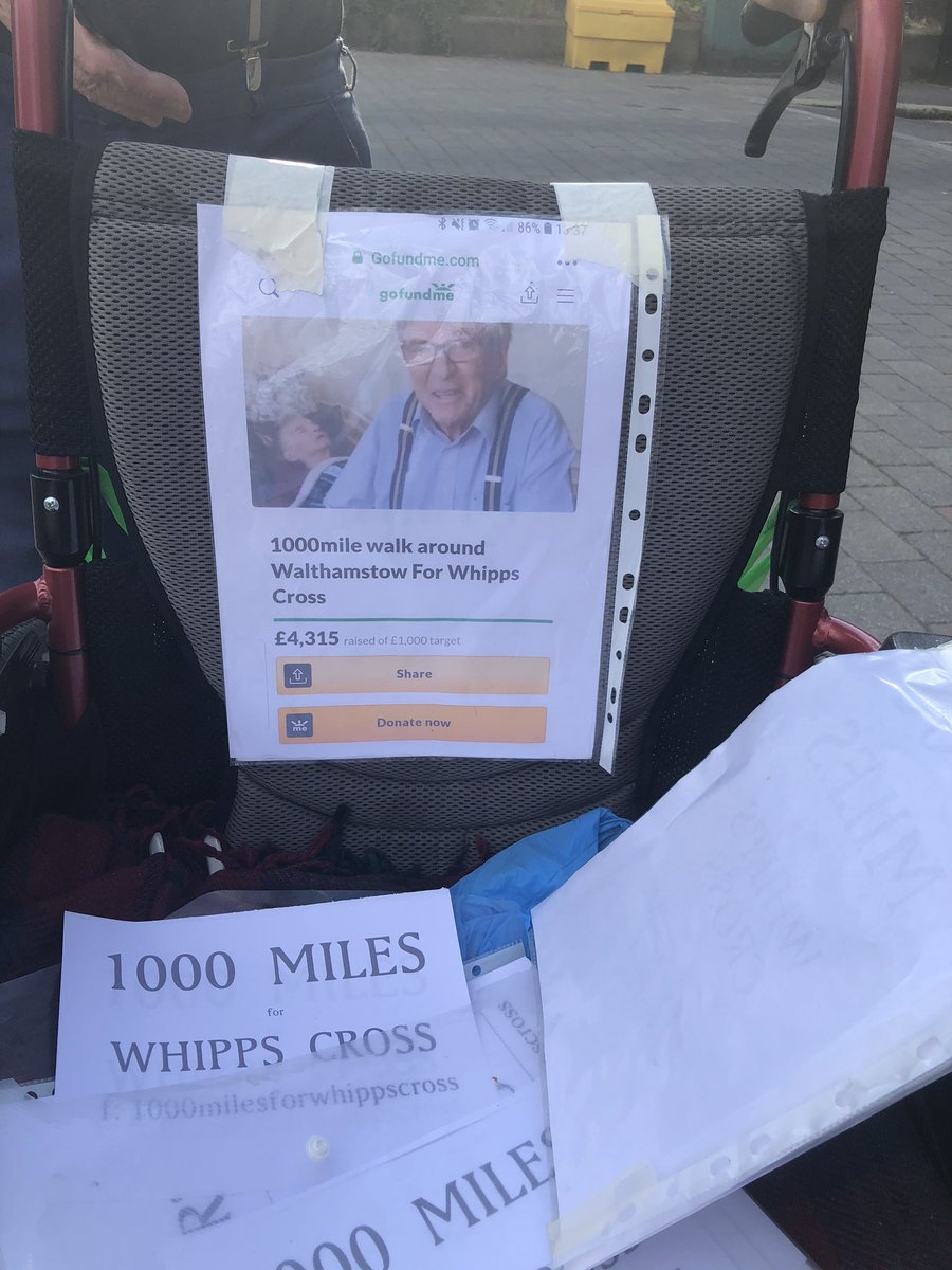 AlanGurney6's tweet photo. Delighted to bump into 85yr old Peter Murray in Walthamstow. He is walking 1000 miles raising money for @WhippsCrossHosp after our teams cared for his sister during the Covid19 pandemic. He’s done 504 miles already, what a legend! Please support him 👍 #1000milesforwhippscross https://t.co/nSDV1jJdXy