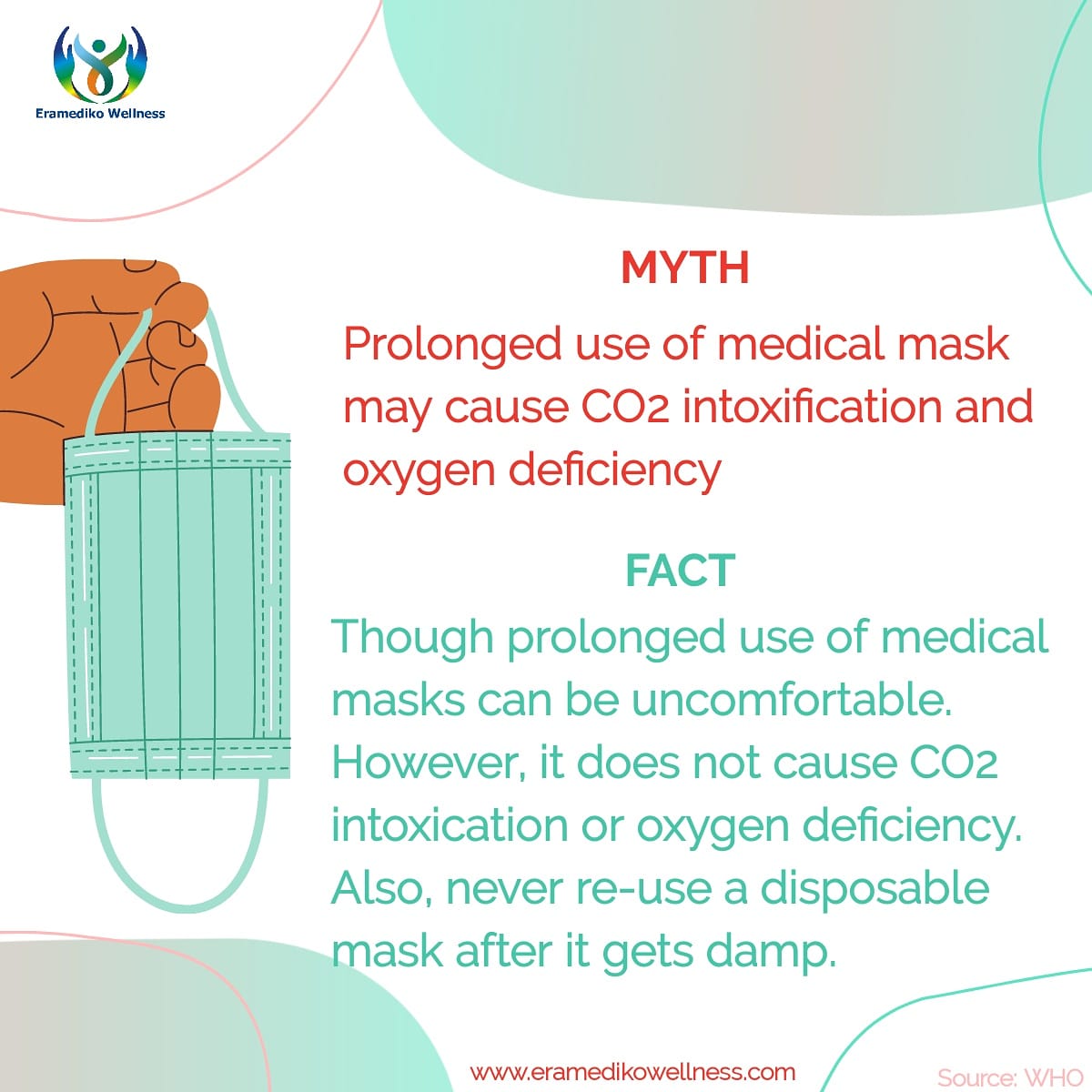 eramediko's tweet photo. Debunking d very common myth about masks! Get a fact check in d post below!
Get exclusive discounts on #N95masks, #PPEkits, #sanitizers, #pulseoximeter @EramedikoWellness
To know more visit: https://t.co/H1blHWmsW6
#Trending #COVID19 #company #facemasks #healthcare #organization https://t.co/HrS9NLxD0z