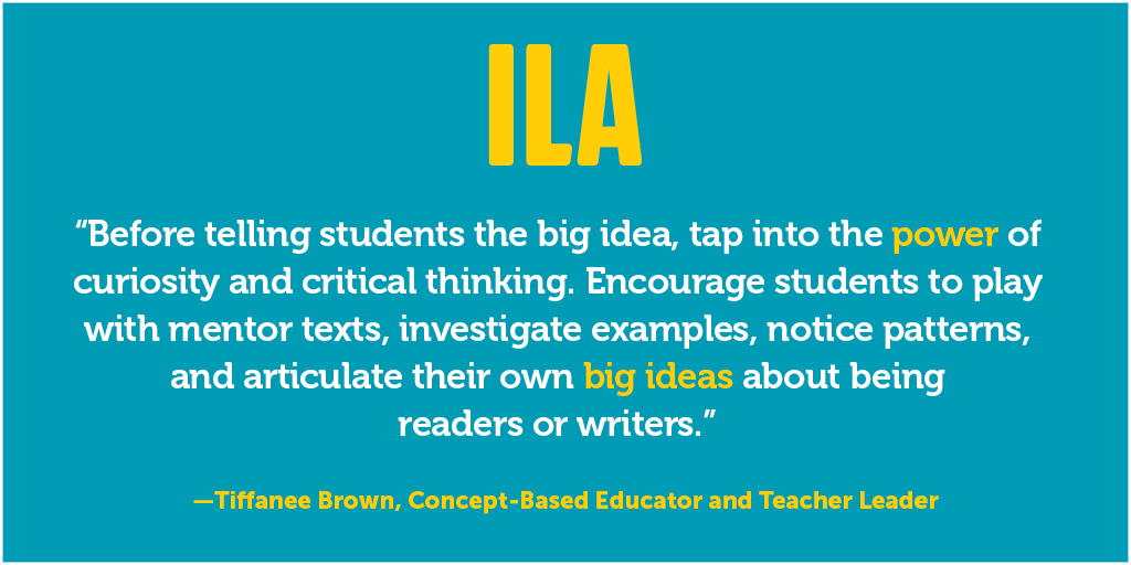 ILAToday's tweet photo. Looking for a way to give your literacy instruction a boost? In the latest issue of Literacy Today, educator @BrownTiffanee makes the case for incorporating concept-based literacy instruction in your classroom. https://t.co/yjg2qA4NLL https://t.co/aoBdmPNz20