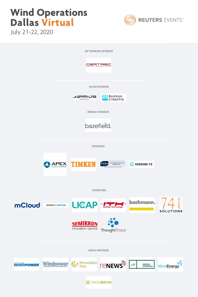 RE_Windpower's tweet photo. A HUGE thank you to all our incredible Wind Operations Dallas Virtual sponsors, exhibitors & media partners, without whom, none of this would have been possible. As day two comes to a close, we thank you for your ongoing support! #omdallas #virtualconference https://t.co/uVh2HXYAYO