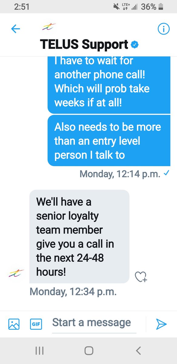 cory_cory4's tweet photo. @TELUSsupport @TELUS @Bell so I do as asked, again and DM details. Promised someone would contact me within 48 hours   been told that so many times and never happens. Getting so tired of being disrespected and now actively screwed out of a better deal by the loyalty department. https://t.co/xfaH2OGXlg