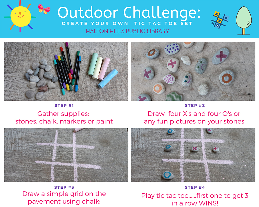 HaltonHillsPL's tweet photo. #HHPL OUTDOOR CHALLENGE - Tic-Tac-Toe with Rocks & Chalk
Join us for fun activities you can do outside. Today, we’re doing a tic-tac-toe with rocks & chalk challenge! We hope you’ll share your pictures with us! #summerfunactivities #HaltonHills https://t.co/9ilc3JVNP5