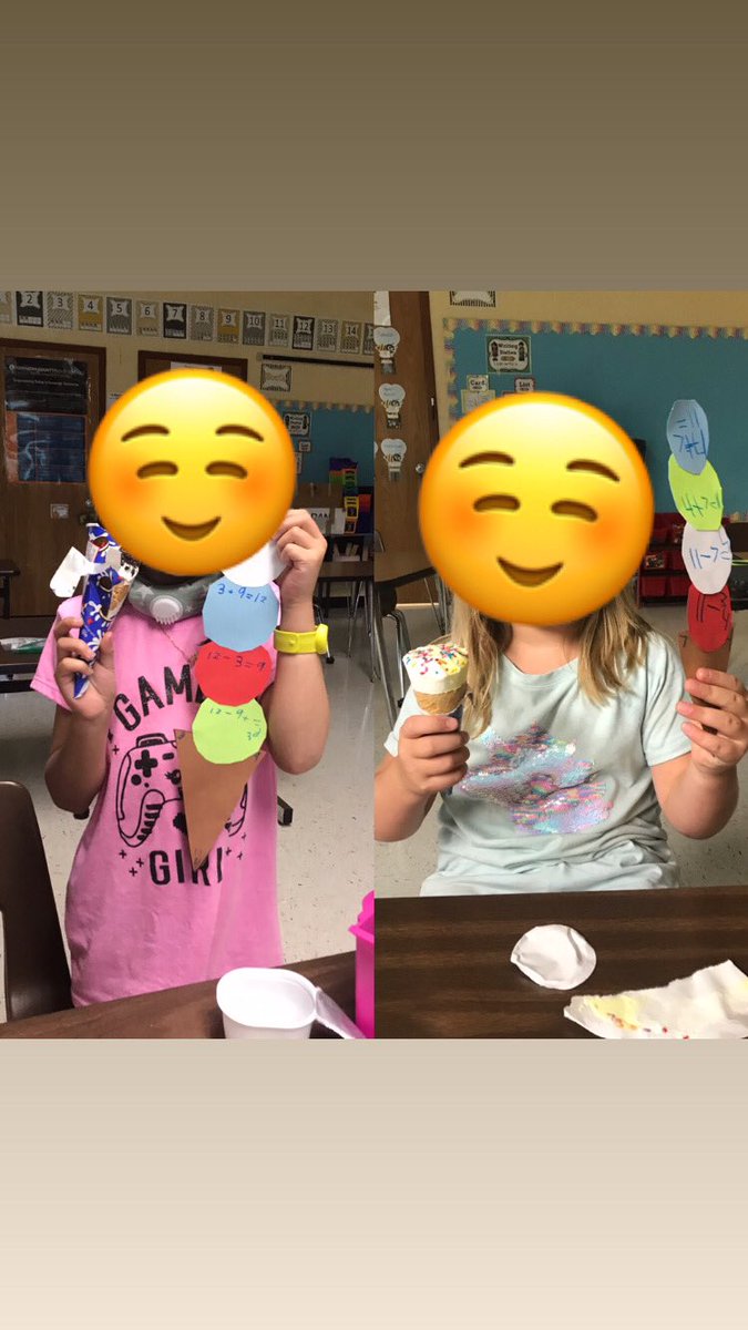 MrsAyersPOWES's tweet photo. Ice cream fact families AND actual ice cream?! Such a fun afternoon at @PowElem! Thank you to those that made the ice cream treat happen! I had some very excited kiddos 🍦😊 #firstgrademath #mathfun #icecream #summerschoolrocks https://t.co/m90yyGxy6V