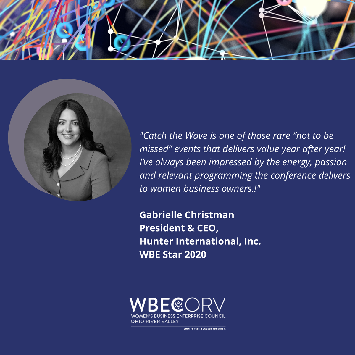 WBECORV's tweet photo. #WBEStar: Gabrielle Christman, President & CEO of @hunterinternational embodies The Igniter woman business leader, and also encourages you to register for 2020 CTW: https://t.co/xKQejJrQ1z
#wbecatchthewave #conference #wbecorv #wbe #ridethewave #virtualengagement https://t.co/CHm0zBzRHr
