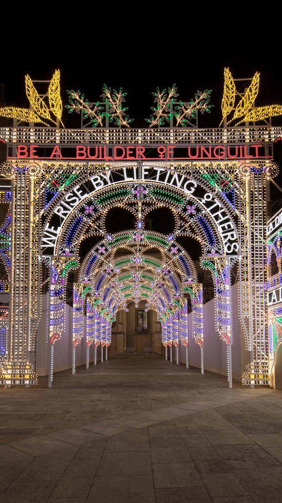 Dior's tweet photo. The Piazza del Duomo in Lecce is magically lit up with luminarie, a specialty of the Puglia region, and powerful text art by Marinella Senatore, ready to host the unveiling here and https://t.co/akWsXTLiKd of the #DiorCruise 2021 collection by Maria Grazia Chiuri at 8:45pm CET. https://t.co/ye4zsycuFo
