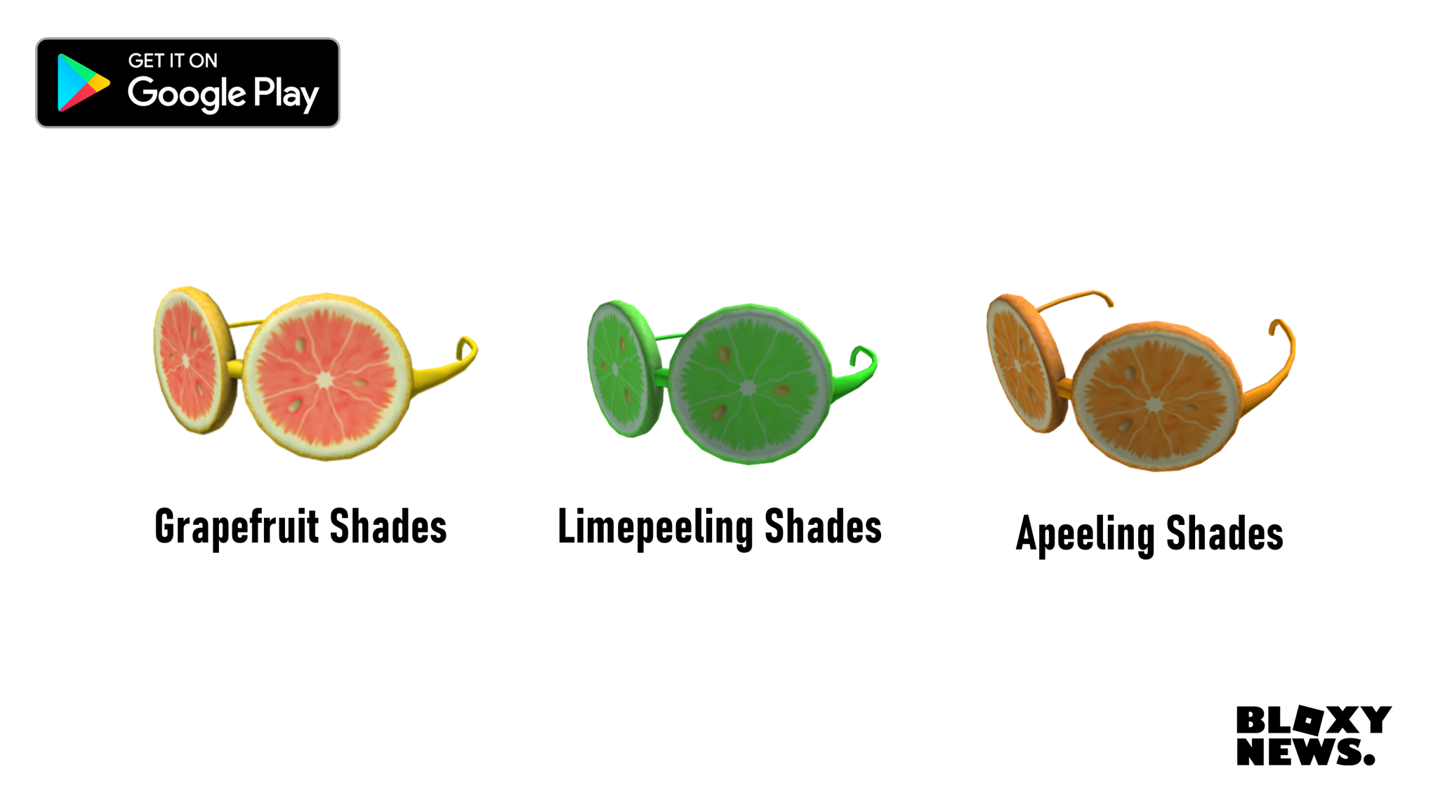 Bloxy News On Twitter Google Play Exclusive For A Limited Time Only Now Through July 30 You Can Get These Fruity Pairs Of Shades On Roblox For R 80 Each Grapefruit Shades - google play roblox update