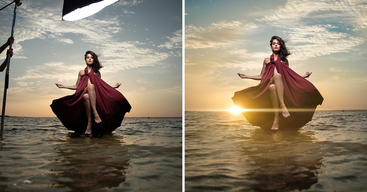 petapixel's tweet photo. This sunset 'levitation' photo was captured in a single shot: https://t.co/EUaC61bSgE https://t.co/wOGfy9PMfr