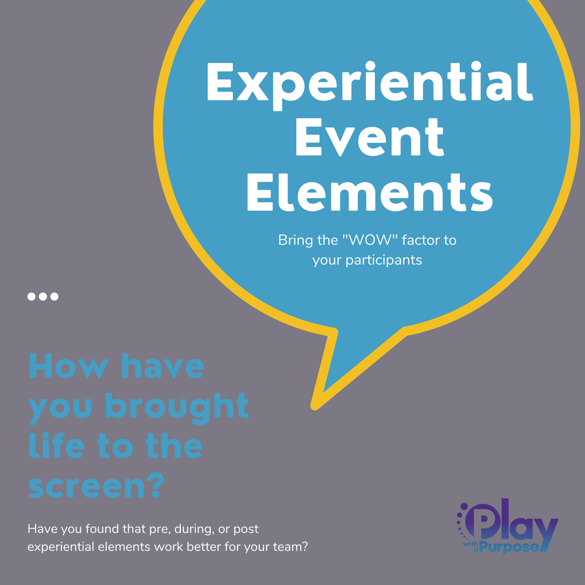 Don't lose the personal "touch point" that in-person events create for your participants! No event is too small to include those experiential components and add a much desired "wow" factor ✔️
#playonevents #pwapfl #experiential #event #wowfactor #wow #learning #touch #virtual