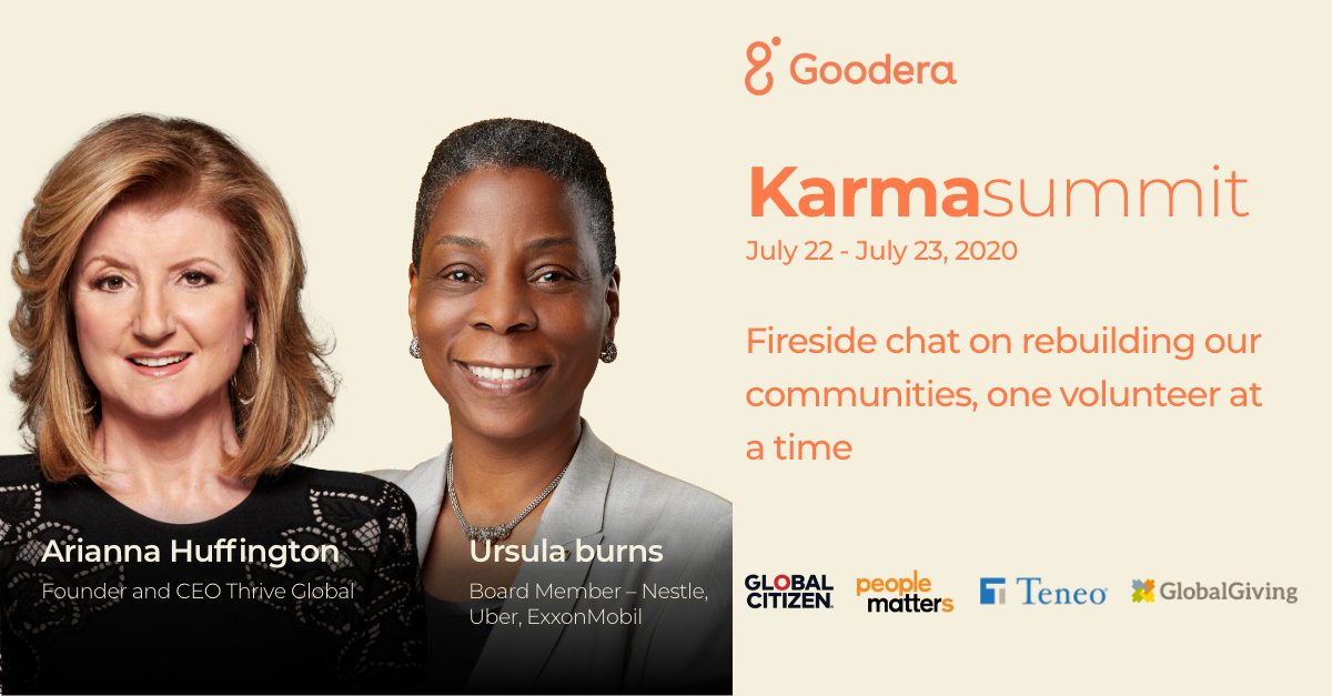 wearegoodera's tweet photo. Going live with our fireside chat 🔥

🌟 @ariannahuff  from @thrive / @HuffPost  
🌟 Ursula Burns from @Uber / @VEONGroup / @exxonmobil / @Nestle 
🌟 @CarolineHydeTV from @BloombergTV 

#KarmaSummit #community #volunteer #dogood 

https://t.co/MFvtllv0D4 https://t.co/ZC3OcVR0E1